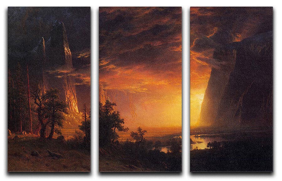 Sunrise in Yosemite Valley by Bierstadt 3 Split Panel Canvas Print - Canvas Art Rocks - 1