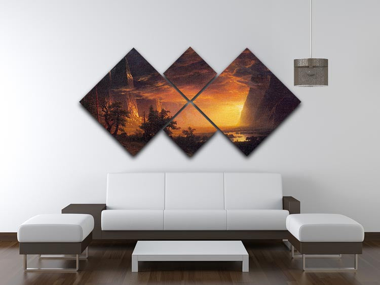 Sunrise in Yosemite Valley by Bierstadt 4 Square Multi Panel Canvas - Canvas Art Rocks - 3