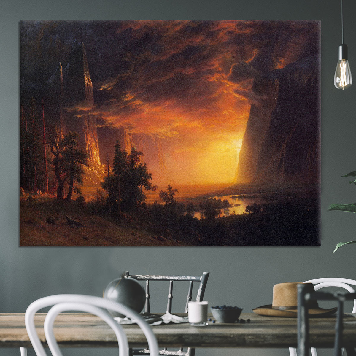 Sunrise in Yosemite Valley by Bierstadt Canvas Print or Poster - Canvas Art Rocks - 3