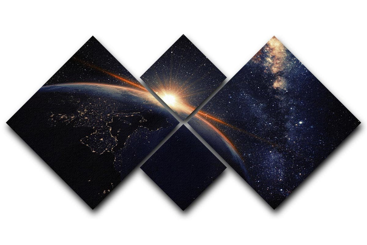 Sunrise seen from space 4 Square Multi Panel Canvas  - Canvas Art Rocks - 1