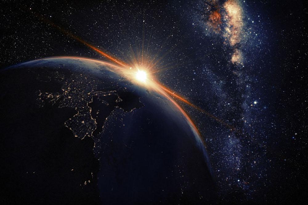 Sunrise seen from space Wall Mural Wallpaper - Canvas Art Rocks - 1