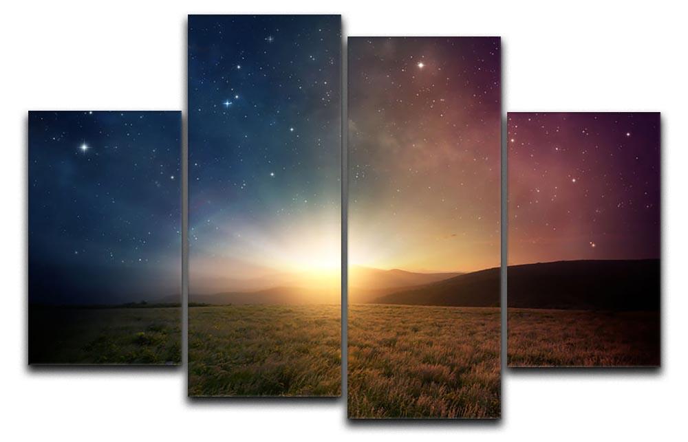 Sunrise with stars and galaxy in night 4 Split Panel Canvas  - Canvas Art Rocks - 1