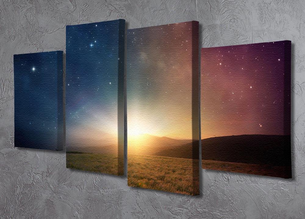 Sunrise with stars and galaxy in night 4 Split Panel Canvas - Canvas Art Rocks - 2