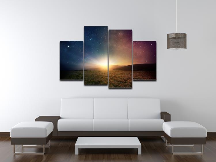 Sunrise with stars and galaxy in night 4 Split Panel Canvas - Canvas Art Rocks - 3