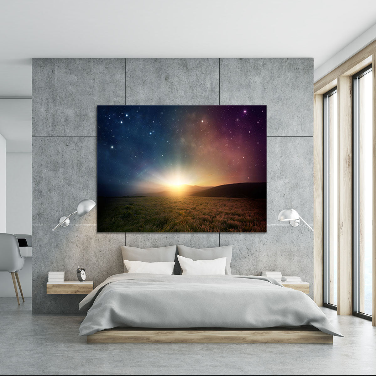Sunrise with stars and galaxy in night Canvas Print or Poster - Canvas Art Rocks - 5