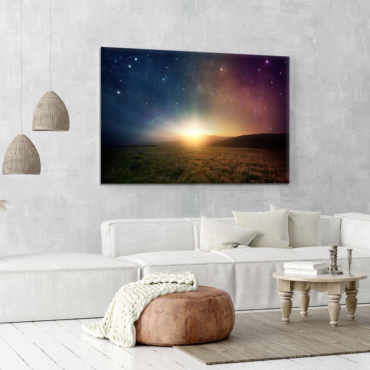 Sunrise with stars and galaxy in night Canvas Print or Poster - Canvas Art Rocks - 6