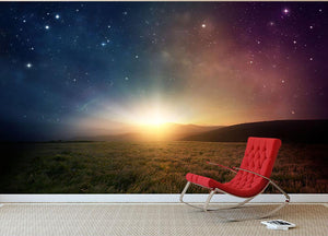 Sunrise with stars and galaxy in night Wall Mural Wallpaper - Canvas Art Rocks - 2