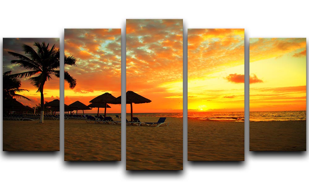 Sunset Scene at Tropical Beach 5 Split Panel Canvas - Canvas Art Rocks - 1