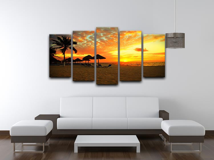 Sunset Scene at Tropical Beach 5 Split Panel Canvas - Canvas Art Rocks - 3