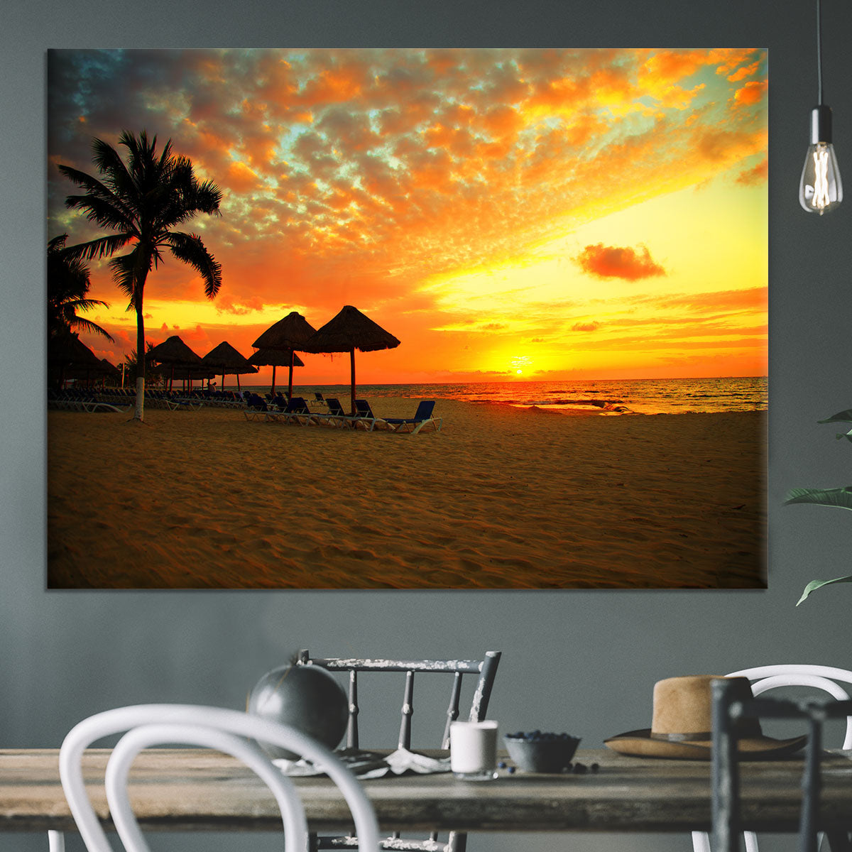 Sunset Scene at Tropical Beach Canvas Print or Poster - Canvas Art Rocks - 3