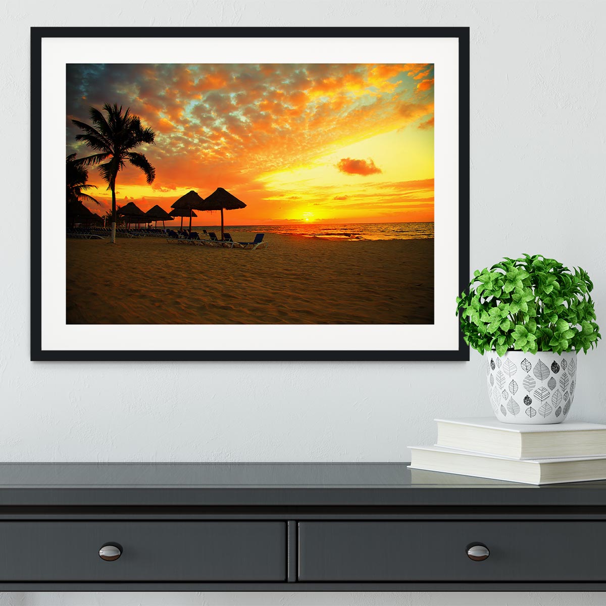 Sunset Scene at Tropical Beach Framed Print - Canvas Art Rocks - 1