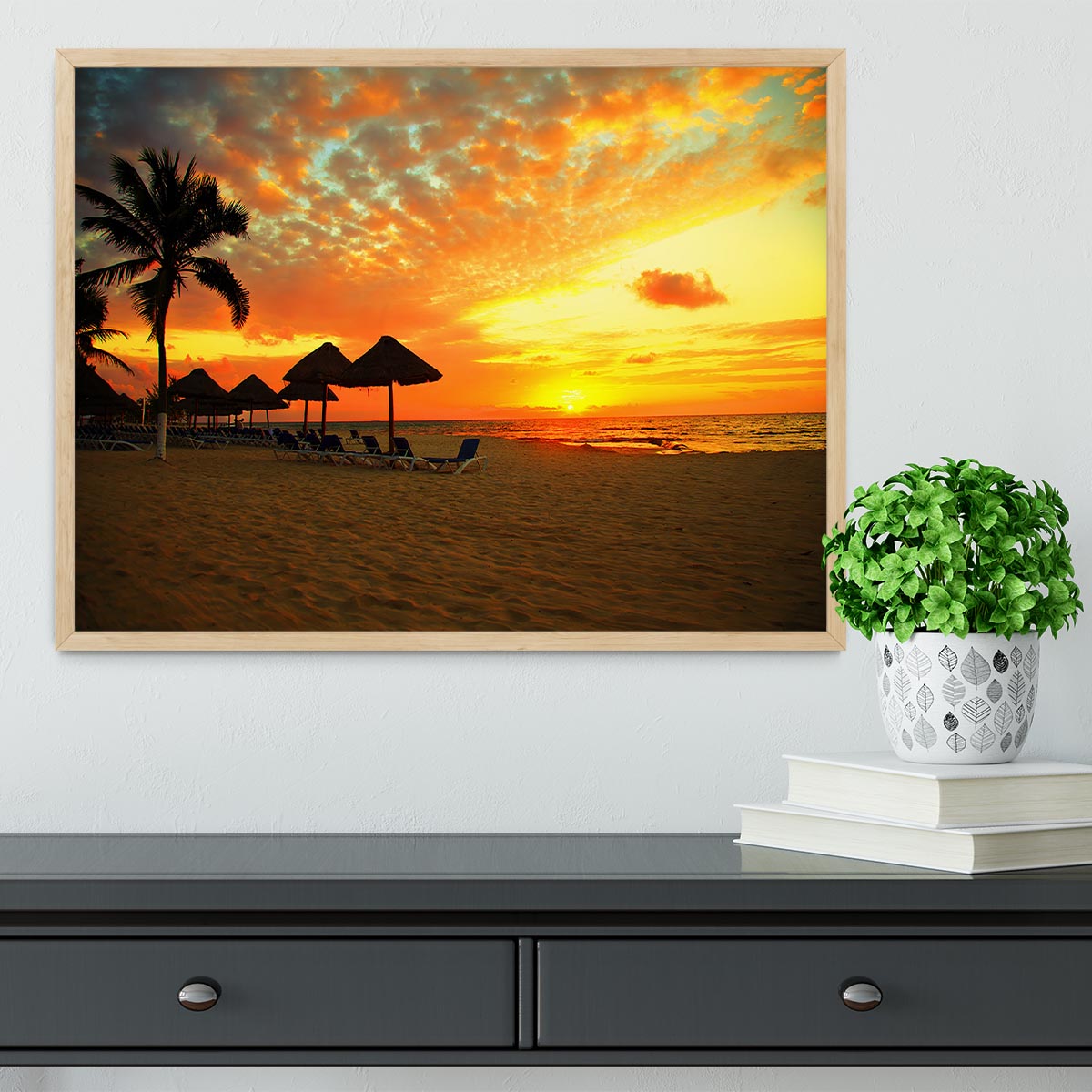 Sunset Scene at Tropical Beach Framed Print - Canvas Art Rocks - 4