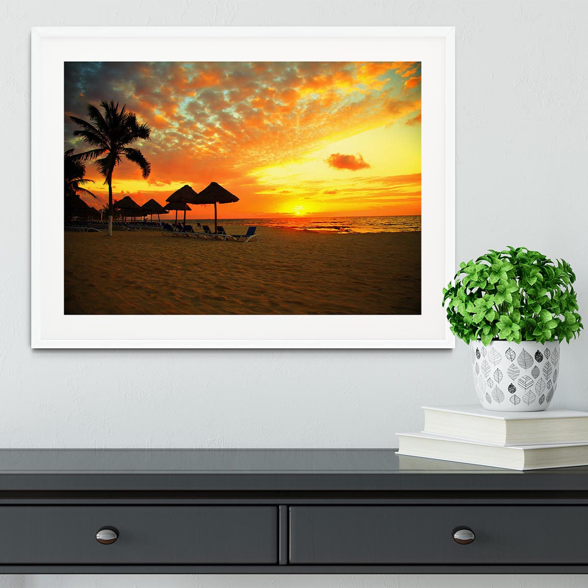 Sunset Scene at Tropical Beach Framed Print - Canvas Art Rocks - 5