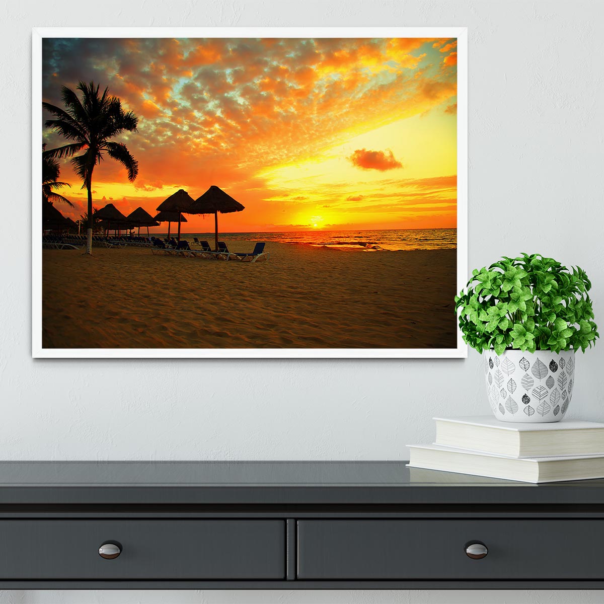 Sunset Scene at Tropical Beach Framed Print - Canvas Art Rocks -6