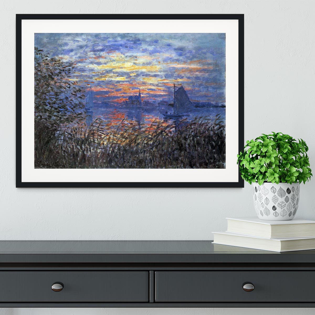 Sunset on the Seine by Monet Framed Print - Canvas Art Rocks - 1