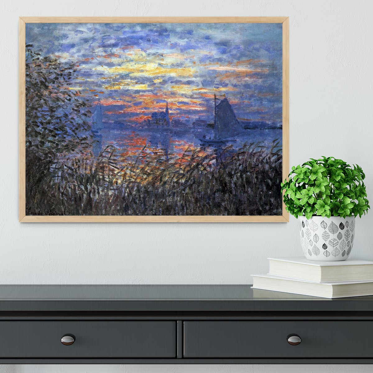 Sunset on the Seine by Monet Framed Print - Canvas Art Rocks - 4