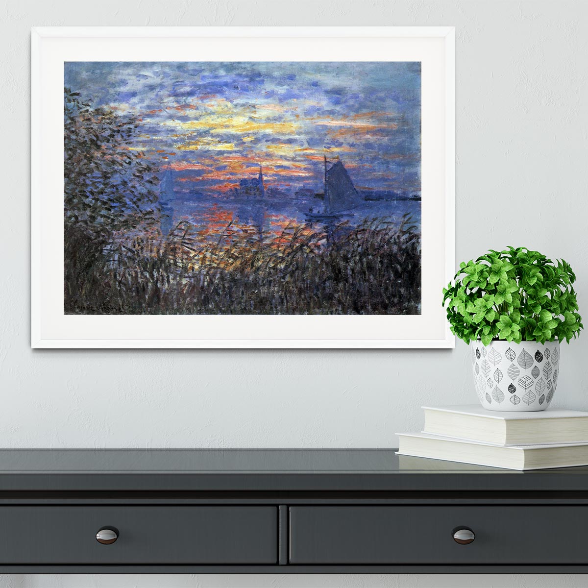 Sunset on the Seine by Monet Framed Print - Canvas Art Rocks - 5