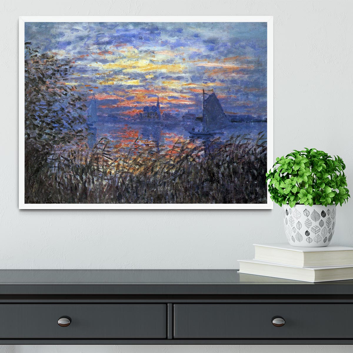 Sunset on the Seine by Monet Framed Print - Canvas Art Rocks -6