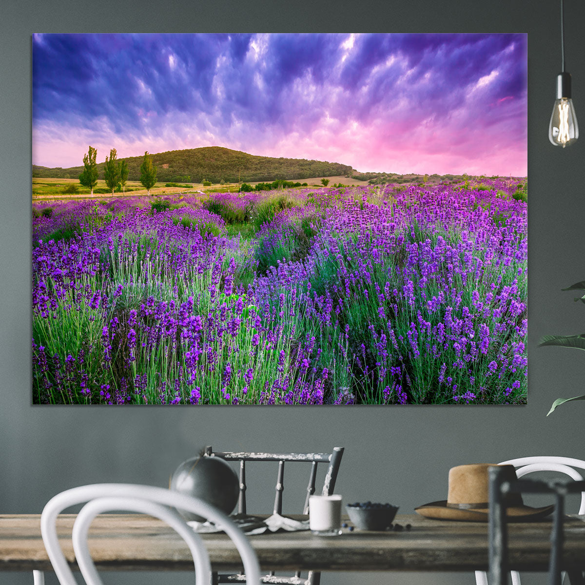 Sunset over a summer lavender field Canvas Print or Poster - Canvas Art Rocks - 3