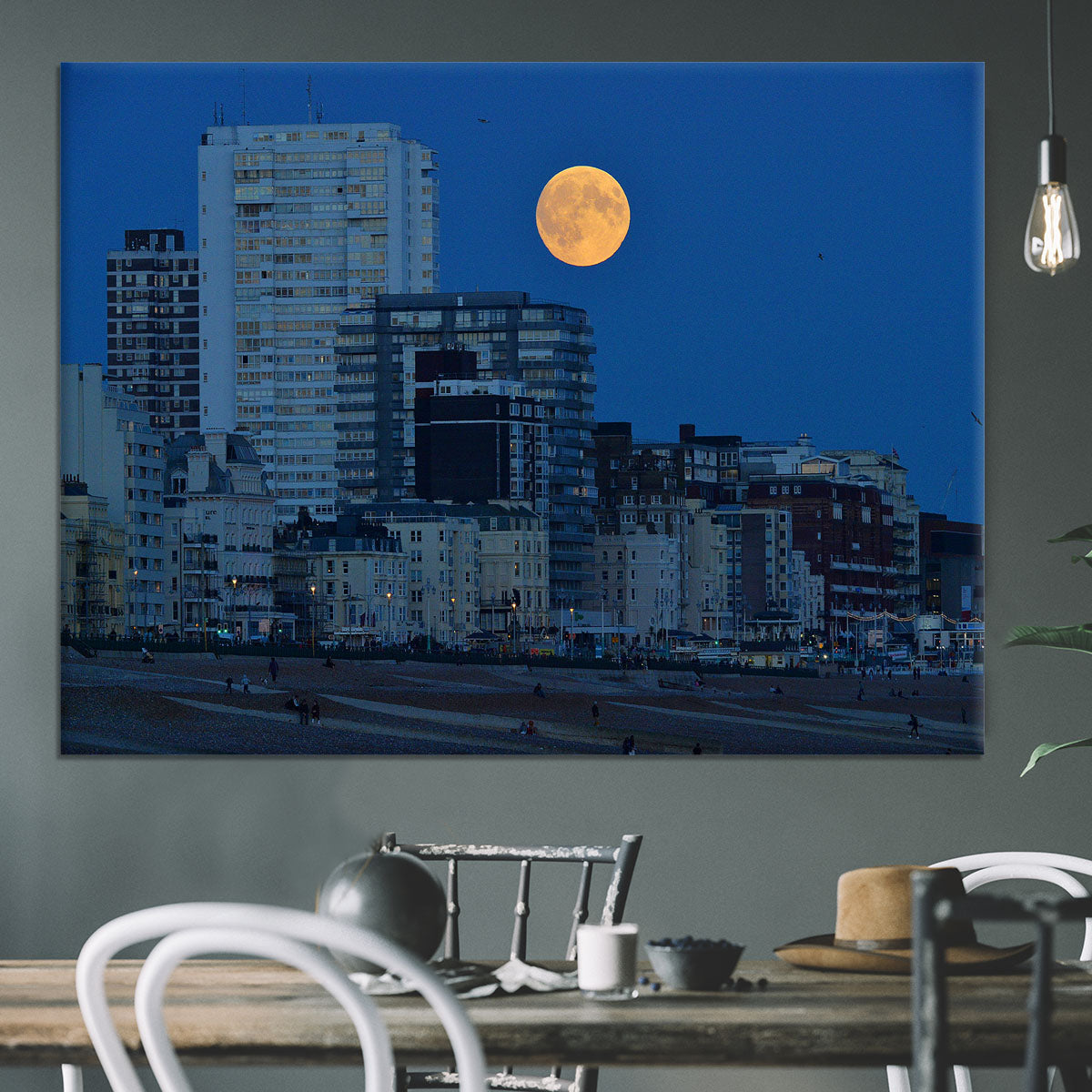 Super moon over Brighton Canvas Print or Poster - Canvas Art Rocks - 3