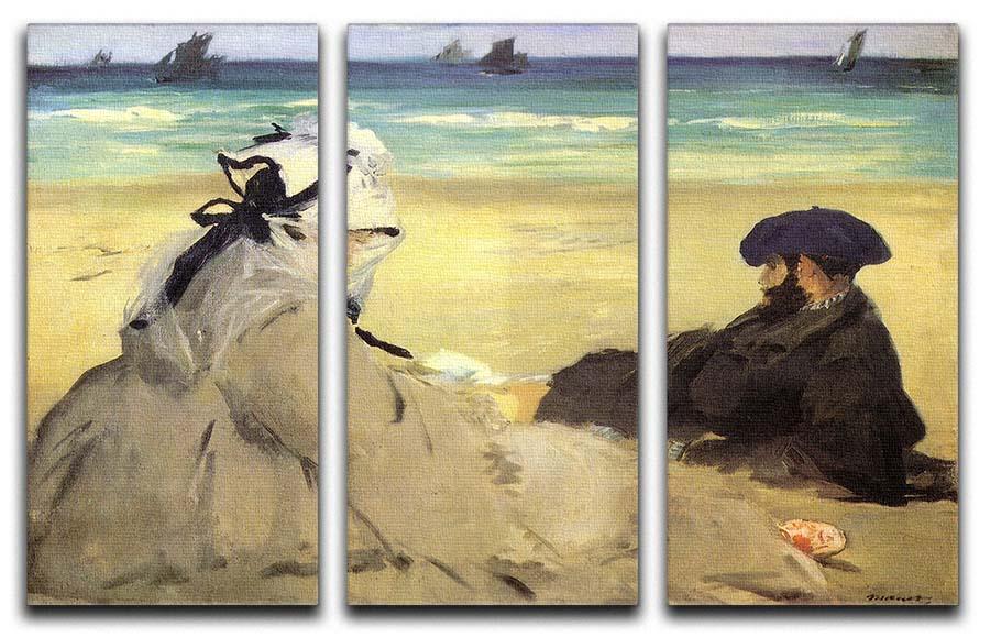 Sur la plage 1873 by Manet 3 Split Panel Canvas Print - Canvas Art Rocks - 1