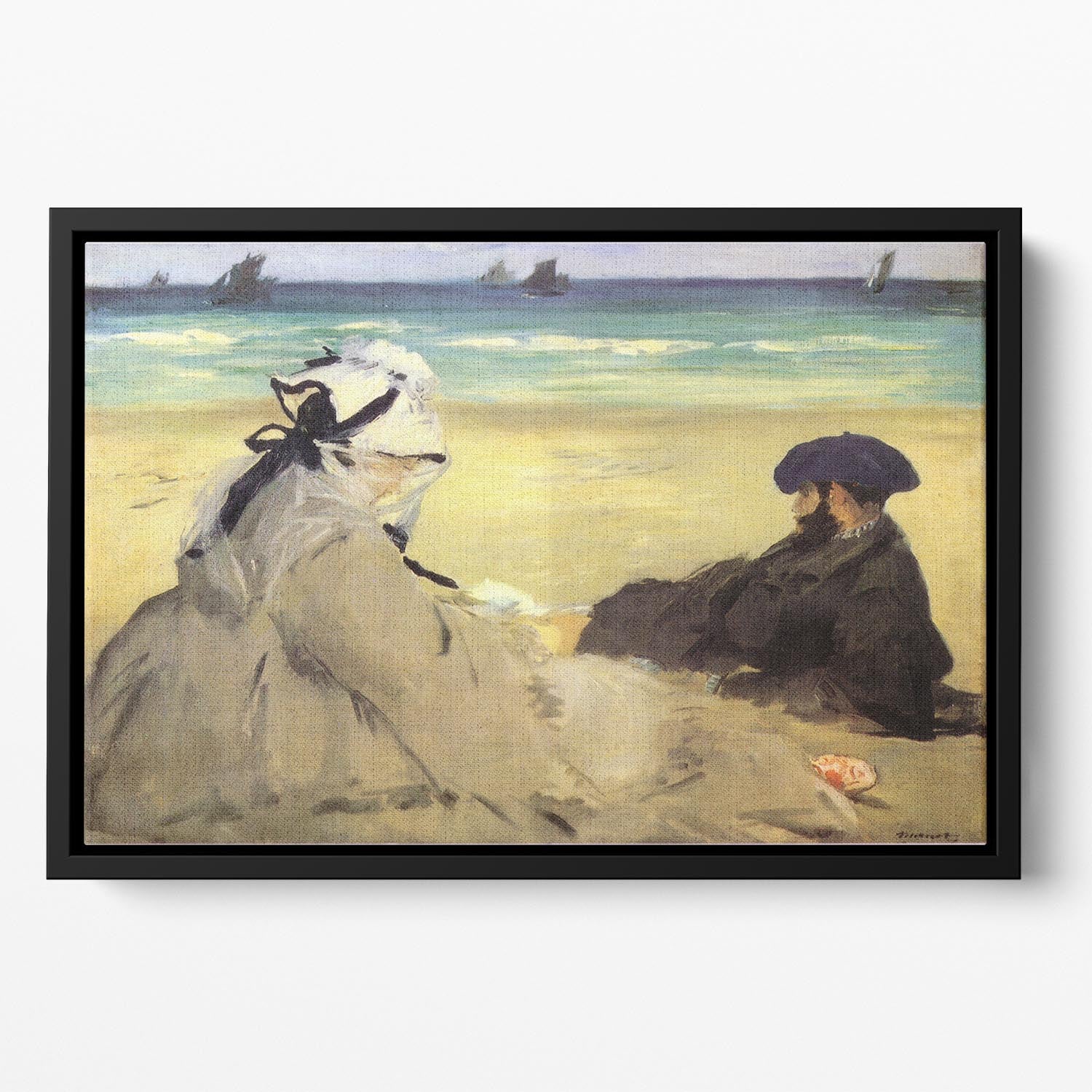 Sur la plage 1873 by Manet Floating Framed Canvas