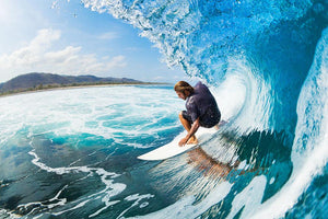 Surfer on Blue Ocean Wave in the Tube Wall Mural Wallpaper - Canvas Art Rocks - 1