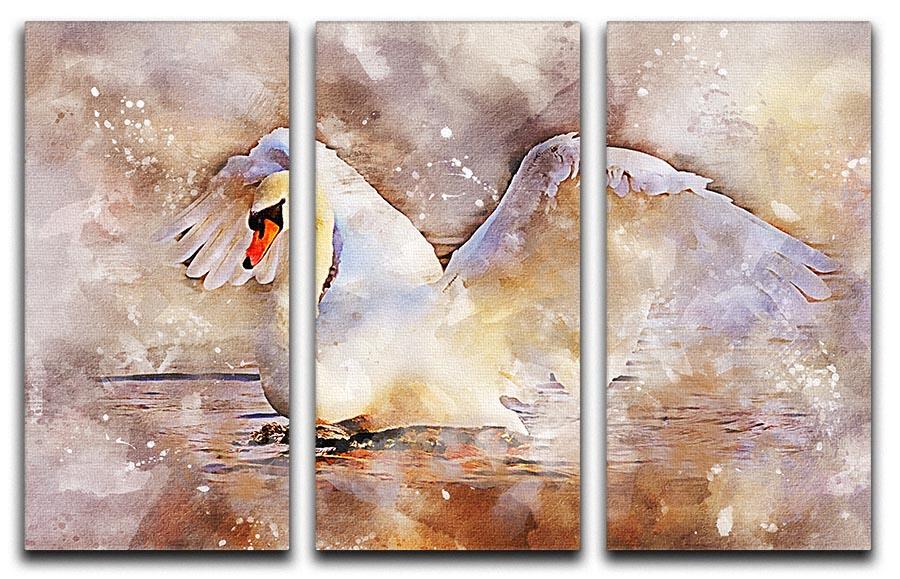 Swan Painting 3 Split Panel Canvas Print - Canvas Art Rocks - 1