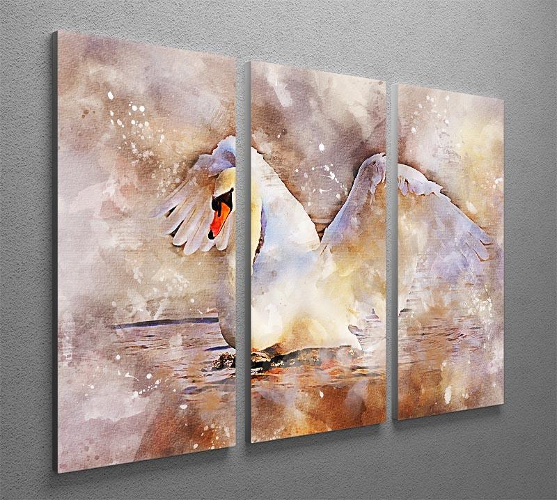 Swan Painting 3 Split Panel Canvas Print - Canvas Art Rocks - 2