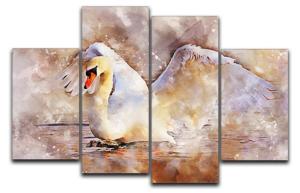 Swan Painting 4 Split Panel Canvas  - Canvas Art Rocks - 1