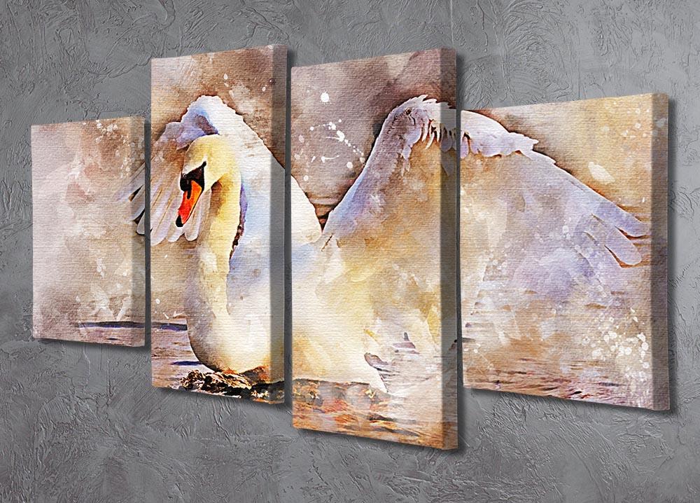 Swan Painting 4 Split Panel Canvas - Canvas Art Rocks - 2