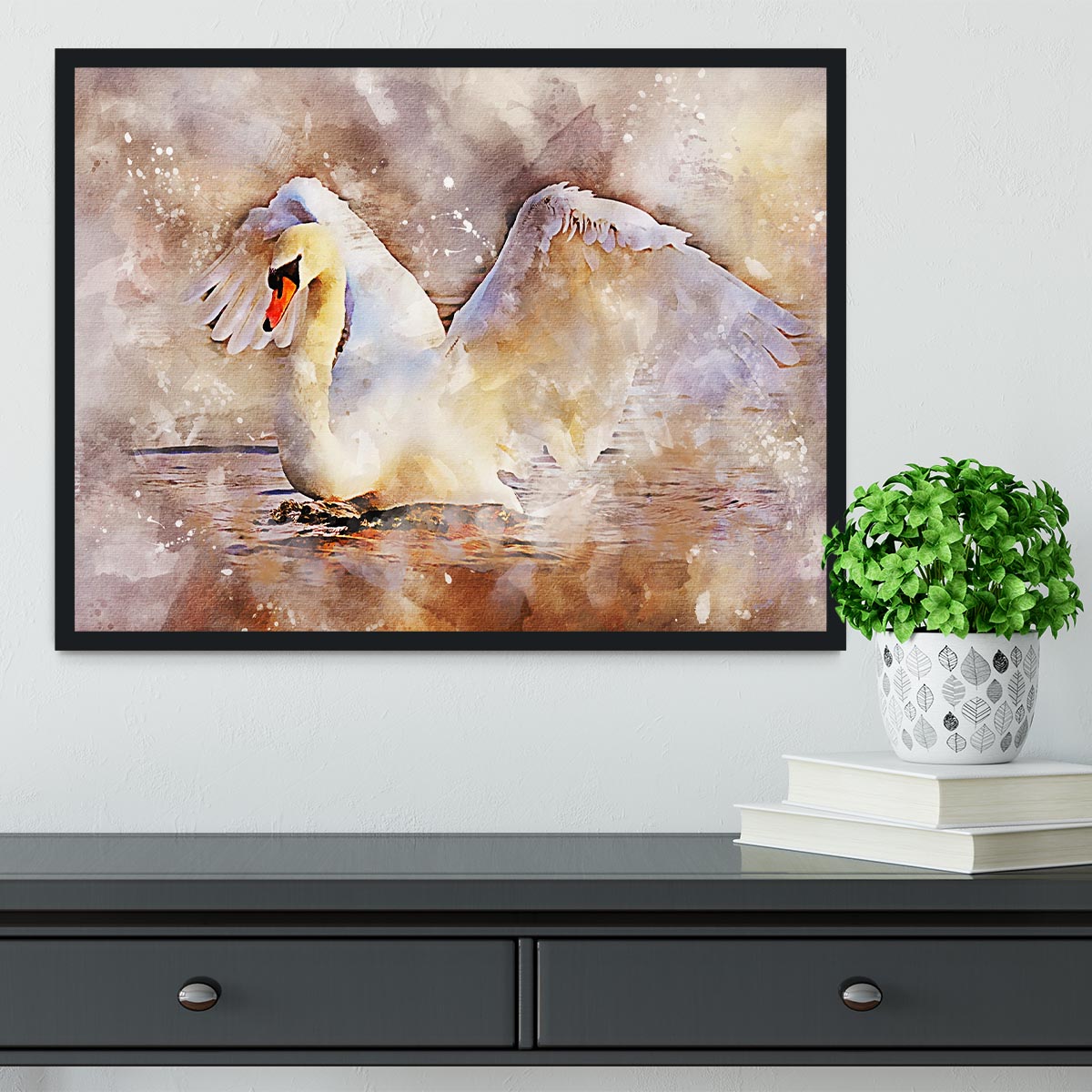 Swan Painting Framed Print - Canvas Art Rocks - 2