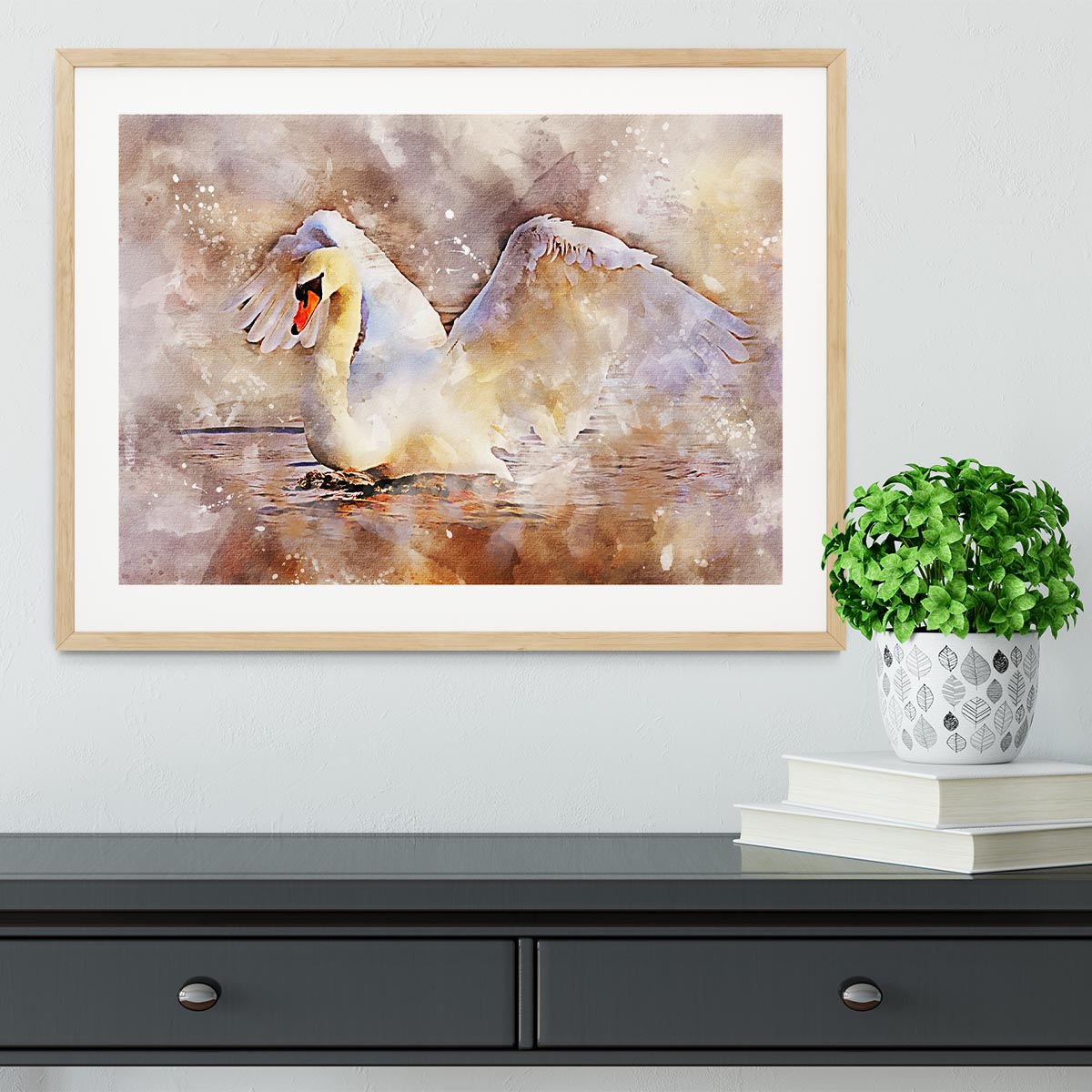 Swan Painting Framed Print - Canvas Art Rocks - 3