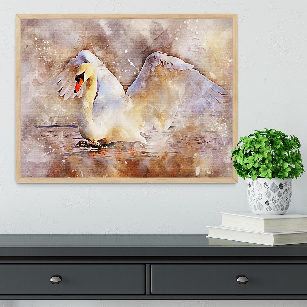 Swan Painting Framed Print - Canvas Art Rocks - 4