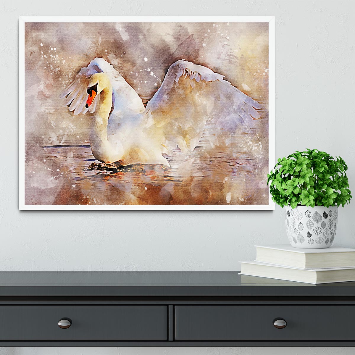 Swan Painting Framed Print - Canvas Art Rocks -6