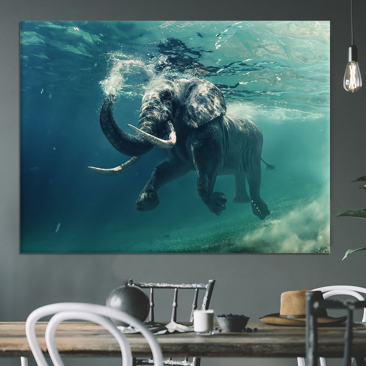 Swimming Elephant Underwater Canvas Print or Poster - Canvas Art Rocks - 3