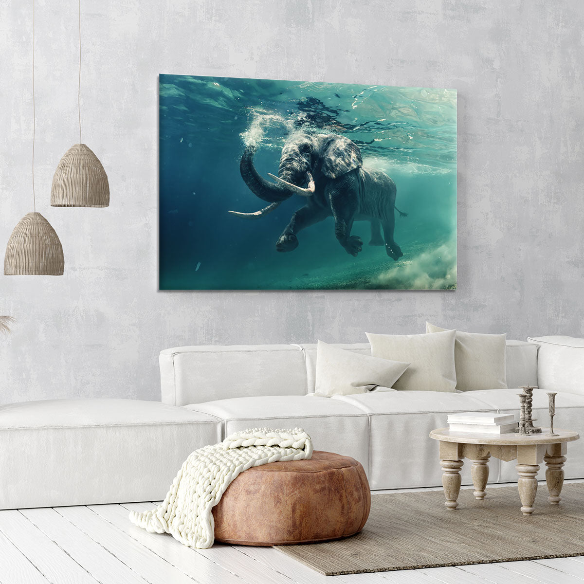 Swimming Elephant Underwater Canvas Print or Poster - Canvas Art Rocks - 6