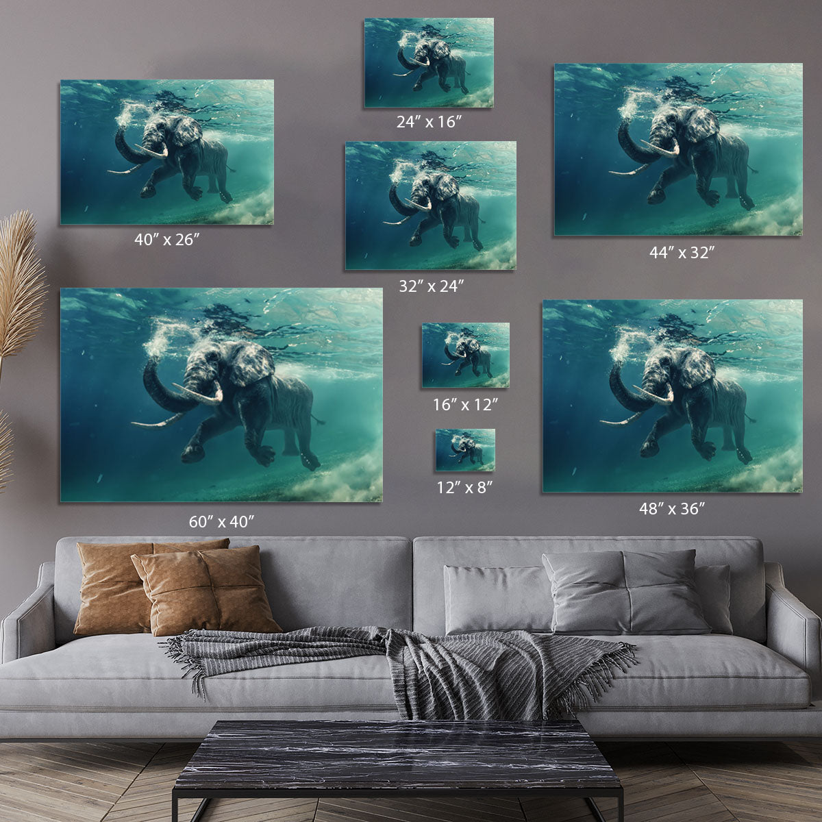 Swimming Elephant Underwater Canvas Print or Poster - Canvas Art Rocks - 7