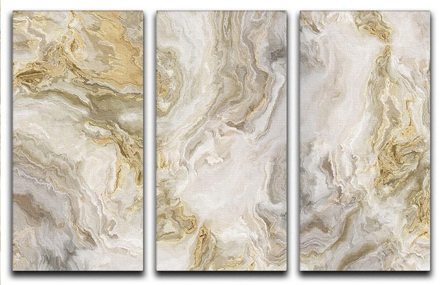 Swirled White Grey and Gold Marble 3 Split Panel Canvas Print - Canvas Art Rocks - 1