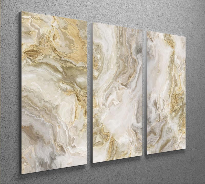 Swirled White Grey and Gold Marble 3 Split Panel Canvas Print - Canvas Art Rocks - 2