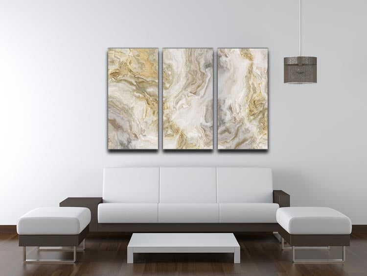 Swirled White Grey and Gold Marble 3 Split Panel Canvas Print - Canvas Art Rocks - 3