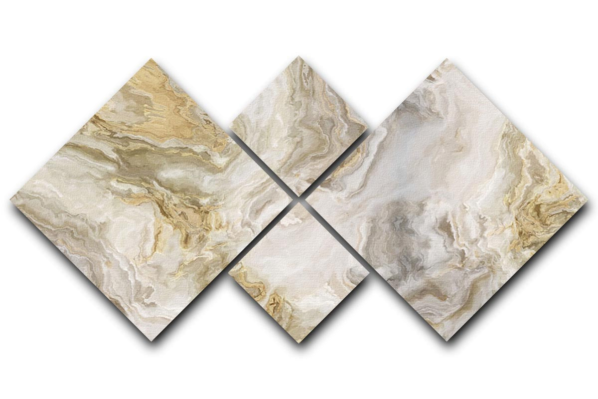 Swirled White Grey and Gold Marble 4 Square Multi Panel Canvas - Canvas Art Rocks - 1