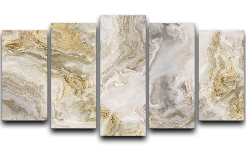 Swirled White Grey and Gold Marble 5 Split Panel Canvas - Canvas Art Rocks - 1