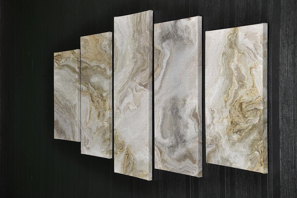 Swirled White Grey and Gold Marble 5 Split Panel Canvas - Canvas Art Rocks - 2