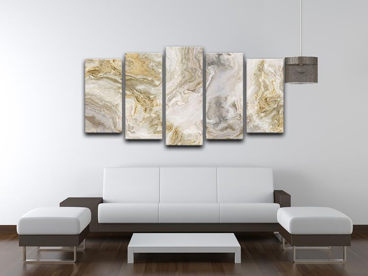 Swirled White Grey and Gold Marble 5 Split Panel Canvas - Canvas Art Rocks - 3