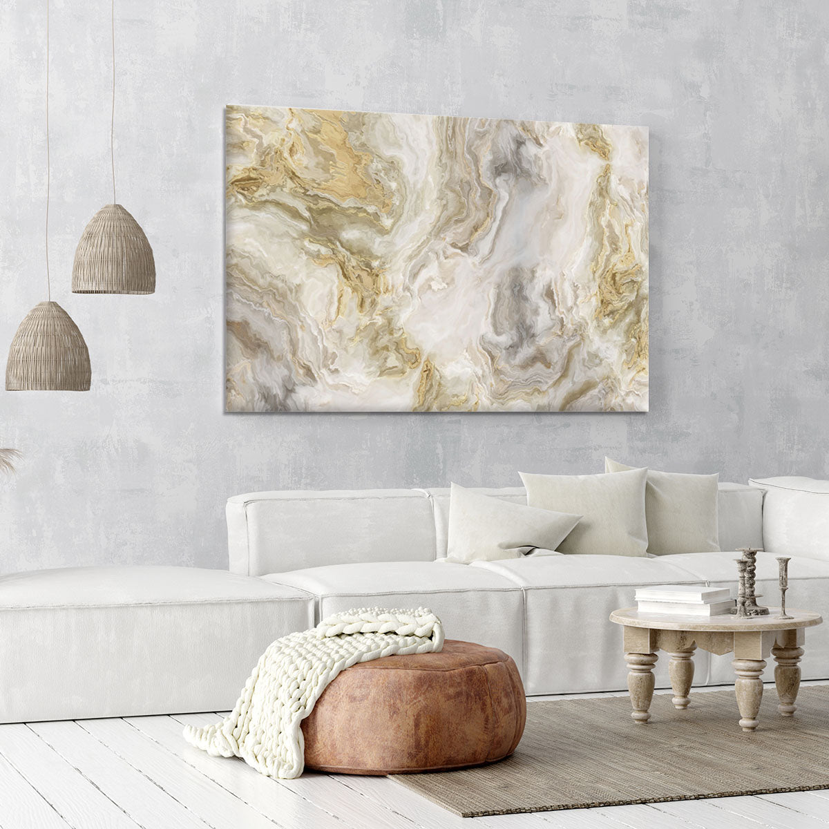 Swirled White Grey and Gold Marble Canvas Print or Poster - Canvas Art Rocks - 6