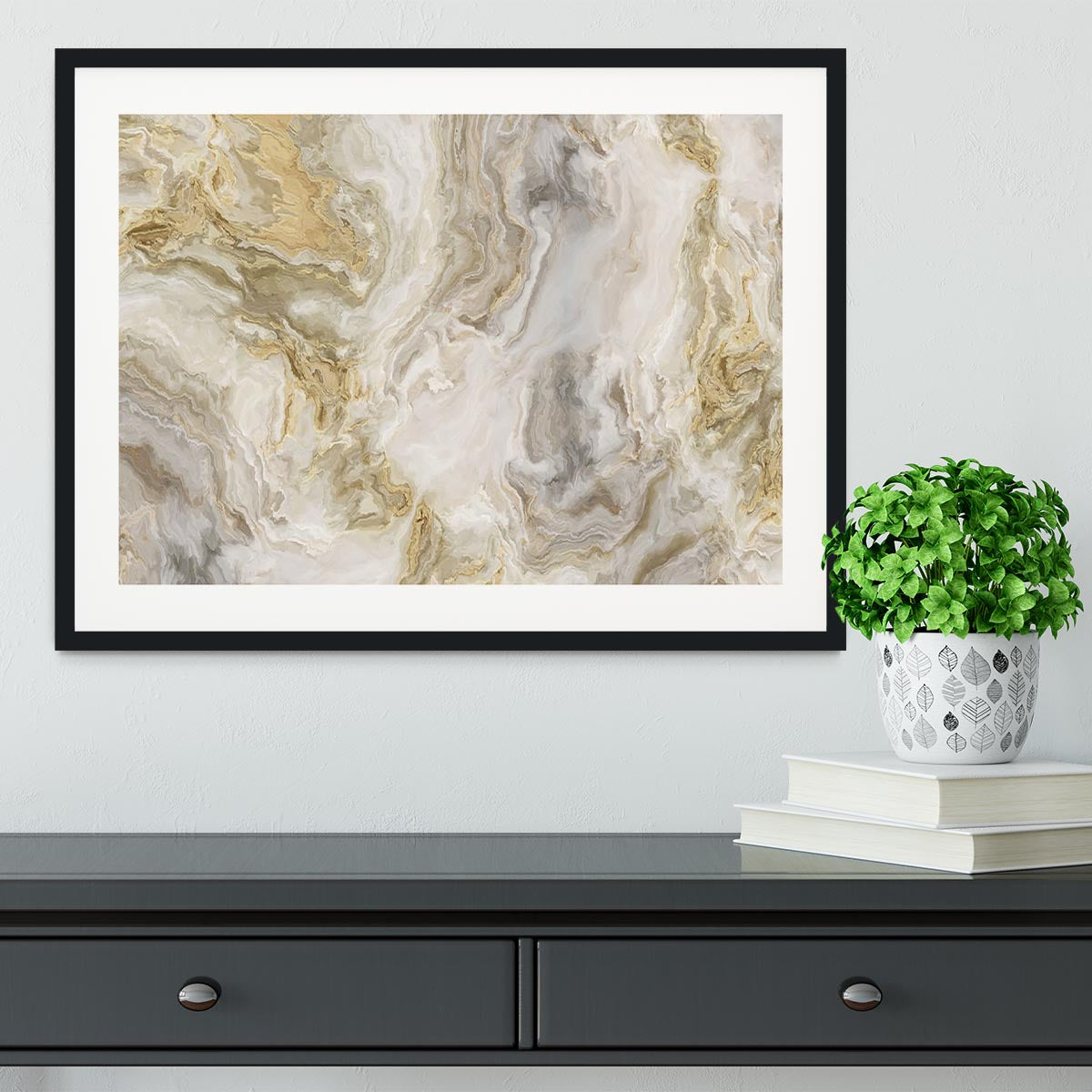 Swirled White Grey and Gold Marble Framed Print - Canvas Art Rocks - 1