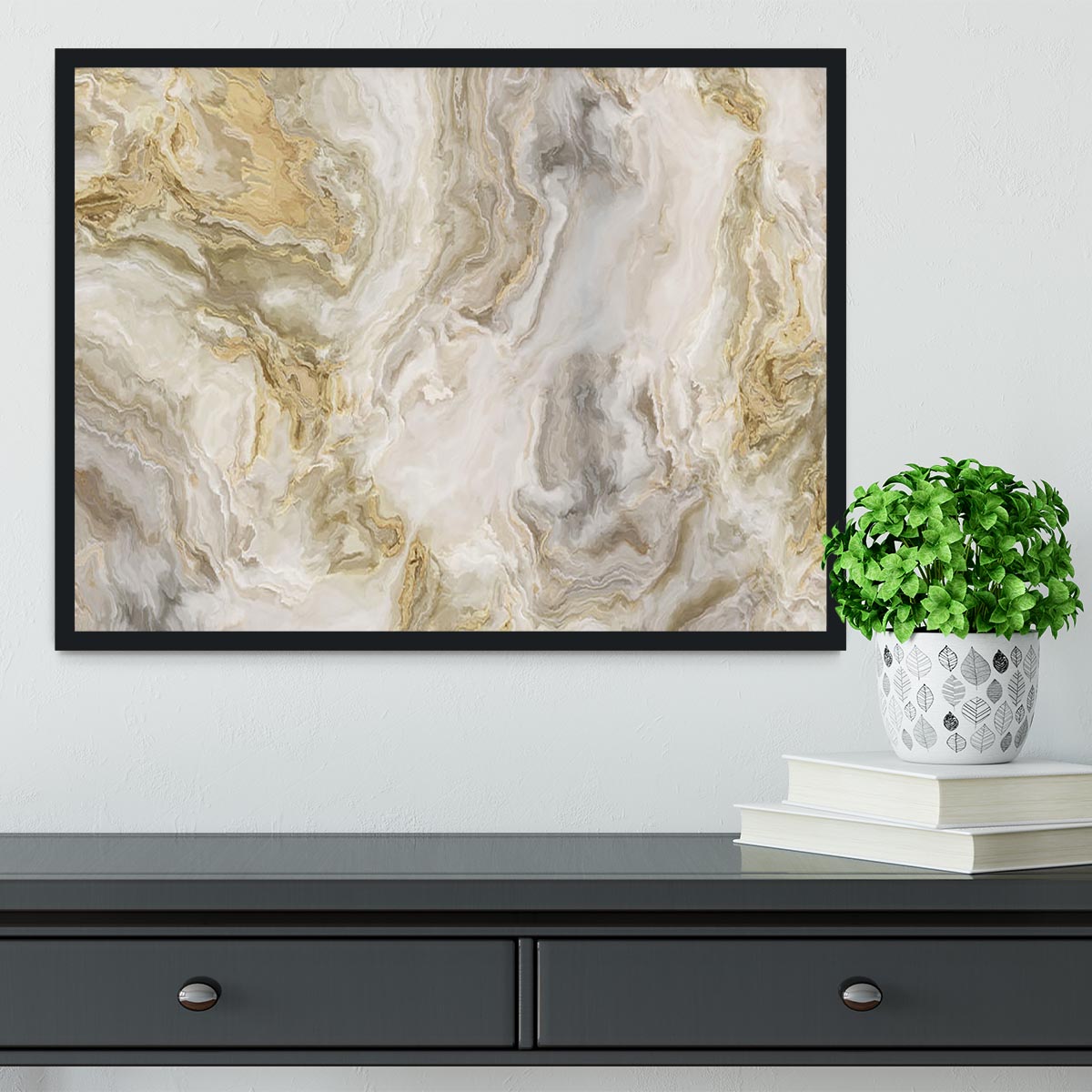 Swirled White Grey and Gold Marble Framed Print - Canvas Art Rocks - 2