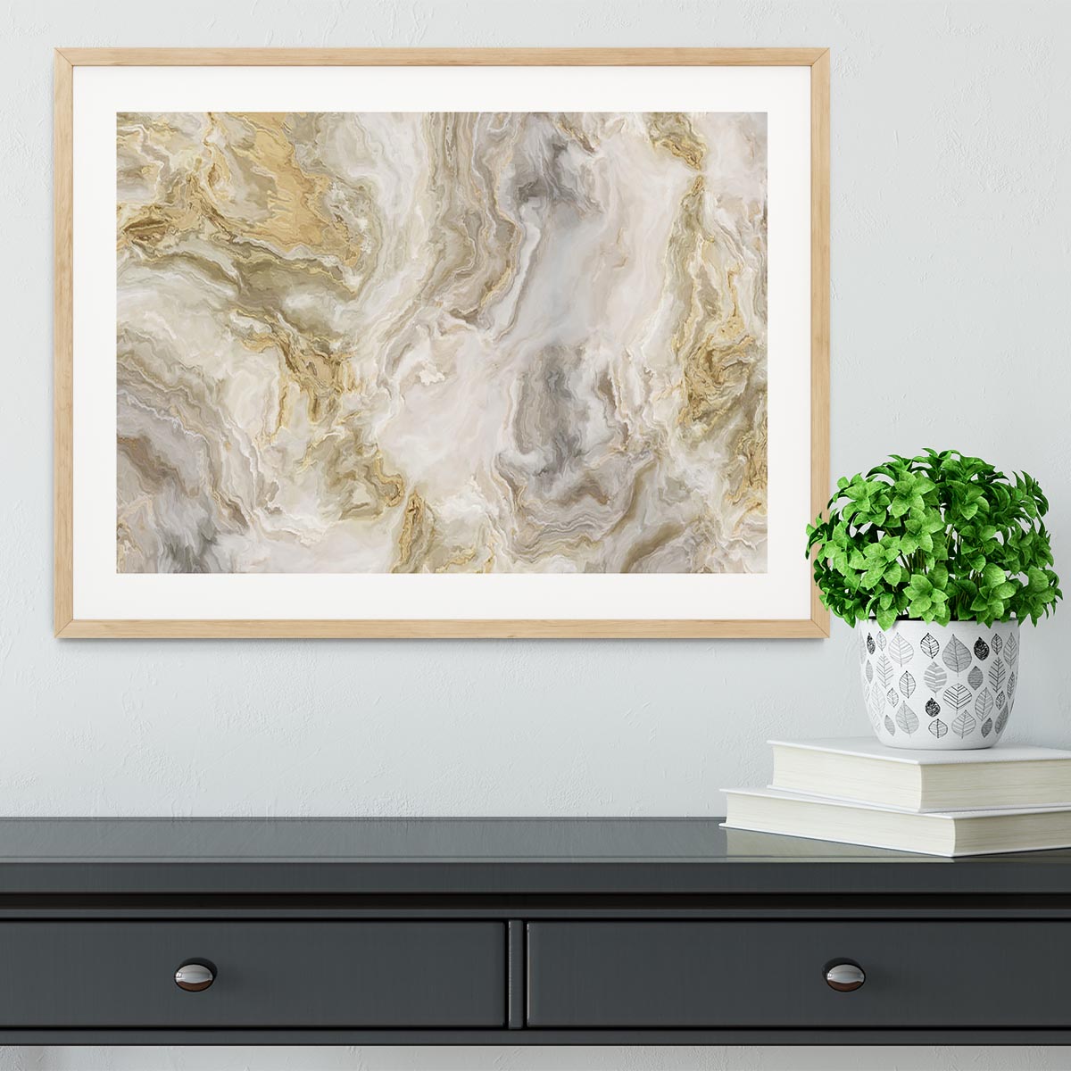 Swirled White Grey and Gold Marble Framed Print - Canvas Art Rocks - 3