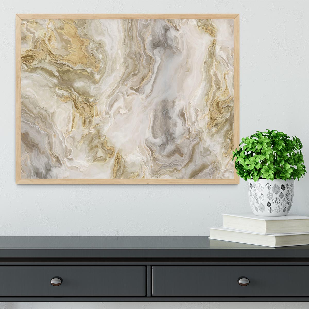 Swirled White Grey and Gold Marble Framed Print - Canvas Art Rocks - 4